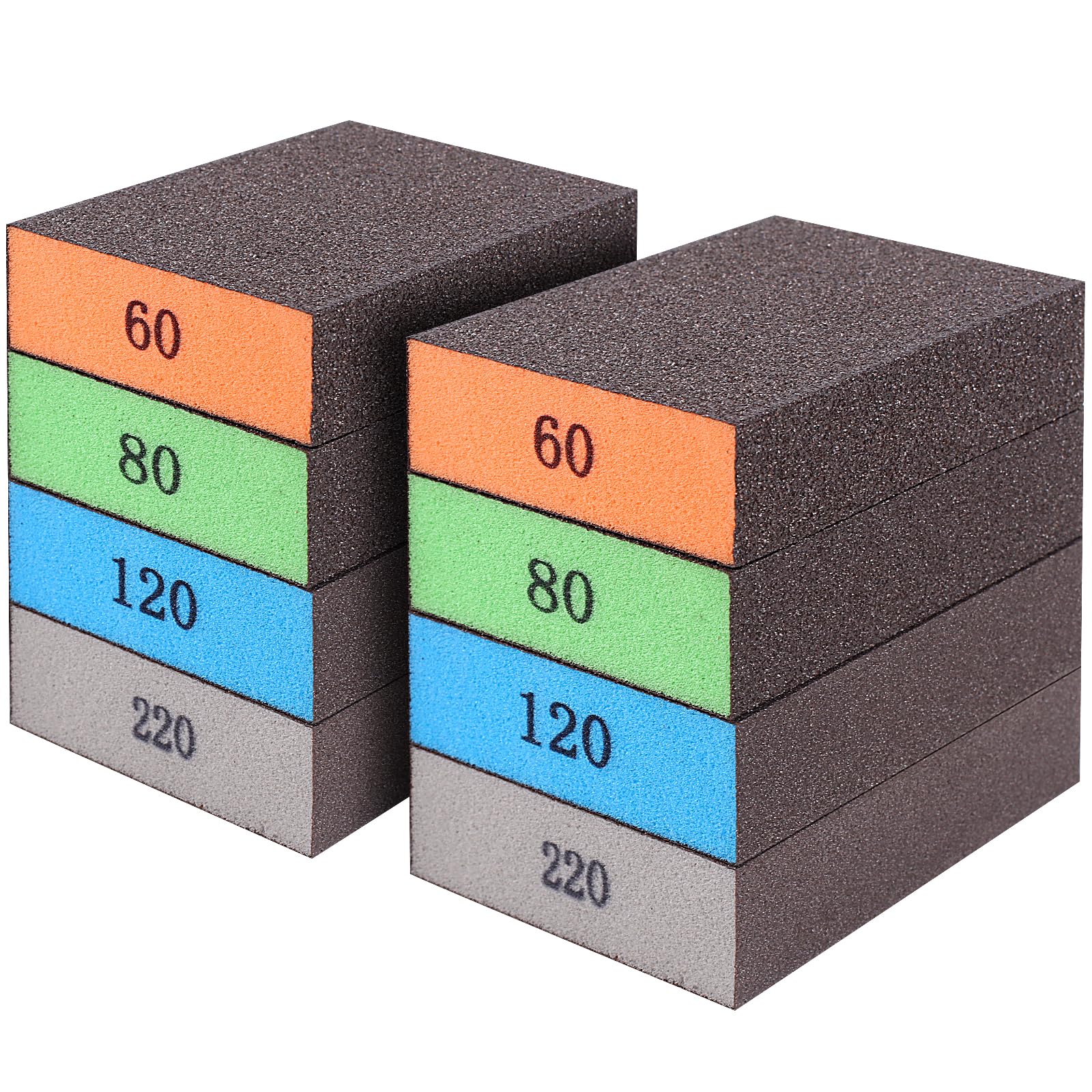 Romeda 8-Pack Sanding Sponge, Four Grits Per Pack 60/80/120/220, Washable and Re