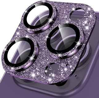 YWXTW for iPhone 14 Pro/iPhone 14 Pro Max Camera Lens Protector, [4TH Gen New Bling Design] Glitter Shiny Diamond Metal Ring Tempered Glass Back Camera Screen Protector Lens Cover (Purple)