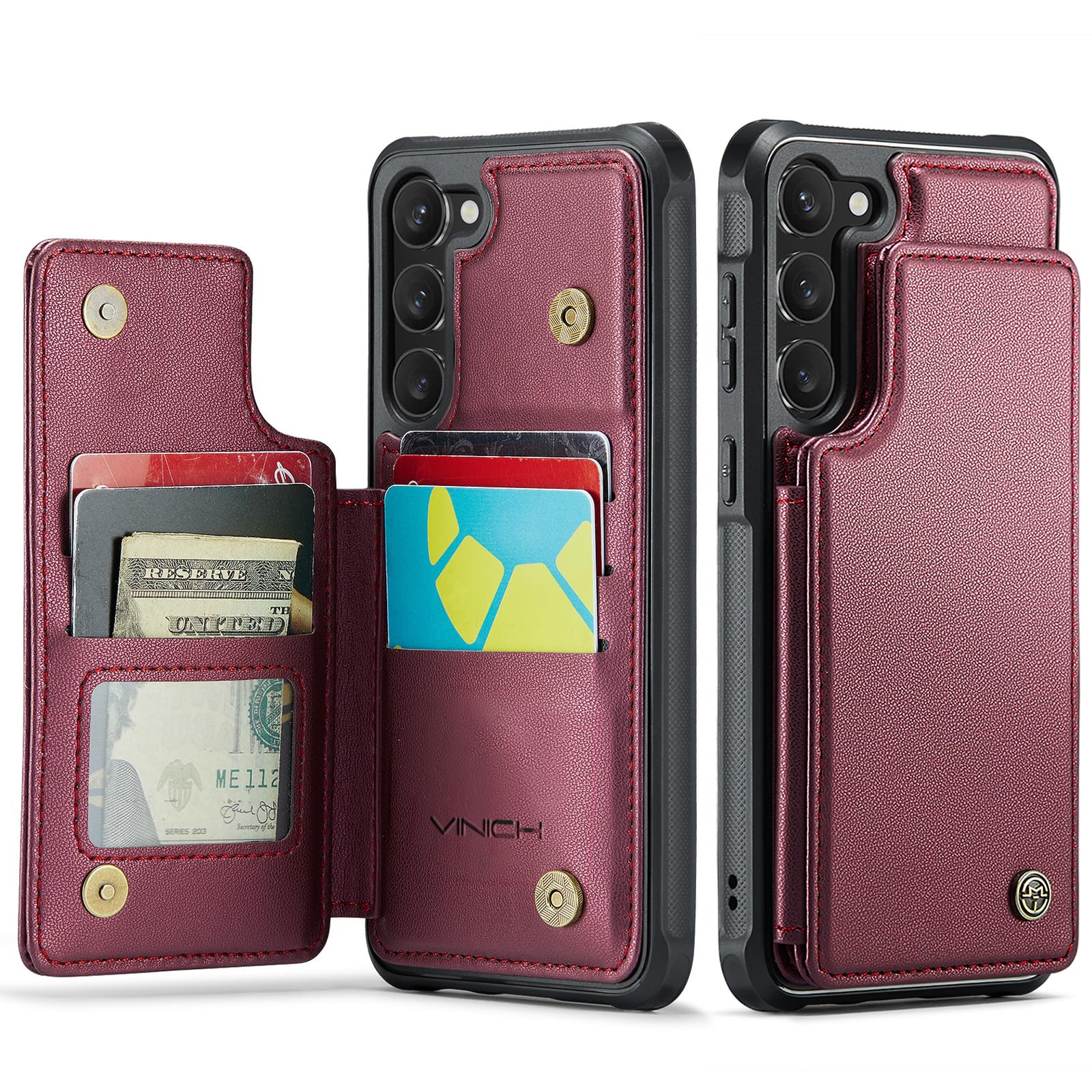 Vinich for Samsung Galaxy S23 Plus Wallet Case with Card Holder, Wine Red
