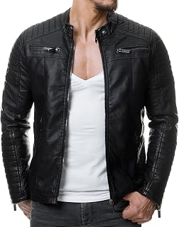 RED BRIDGE Men's Jacket Faux Leather Biker Casual Ribbed Fashion Cotton Jacket