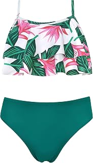 SHEKINI Adjustable Two Piece Swimsuit for Girls Irregular Print Ruffle Bikini Top Triangle Bikini Bottom Bikini Set