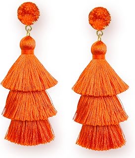 Me&Hz Colorful Layered Tassel Earrings Bohemian Statement Tiered Tassel Big Dangle Drop Earrings for Women Druzy Studs Valentine’s Day Gift