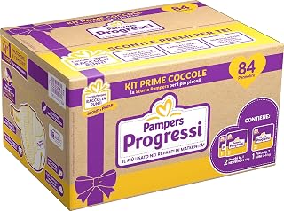 Pampers Progressi Kit Prime Pampering, Size 1 and 2, 84 Nappies Newborn | First Days, Soft and Breathable, Wet Indicator, Gentle Protection for Babies, Neo Mom Gift Idea