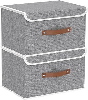 Yawinhe Collapsible Storage Boxes with Lids,33x23x20cm,Grey,2-Pack