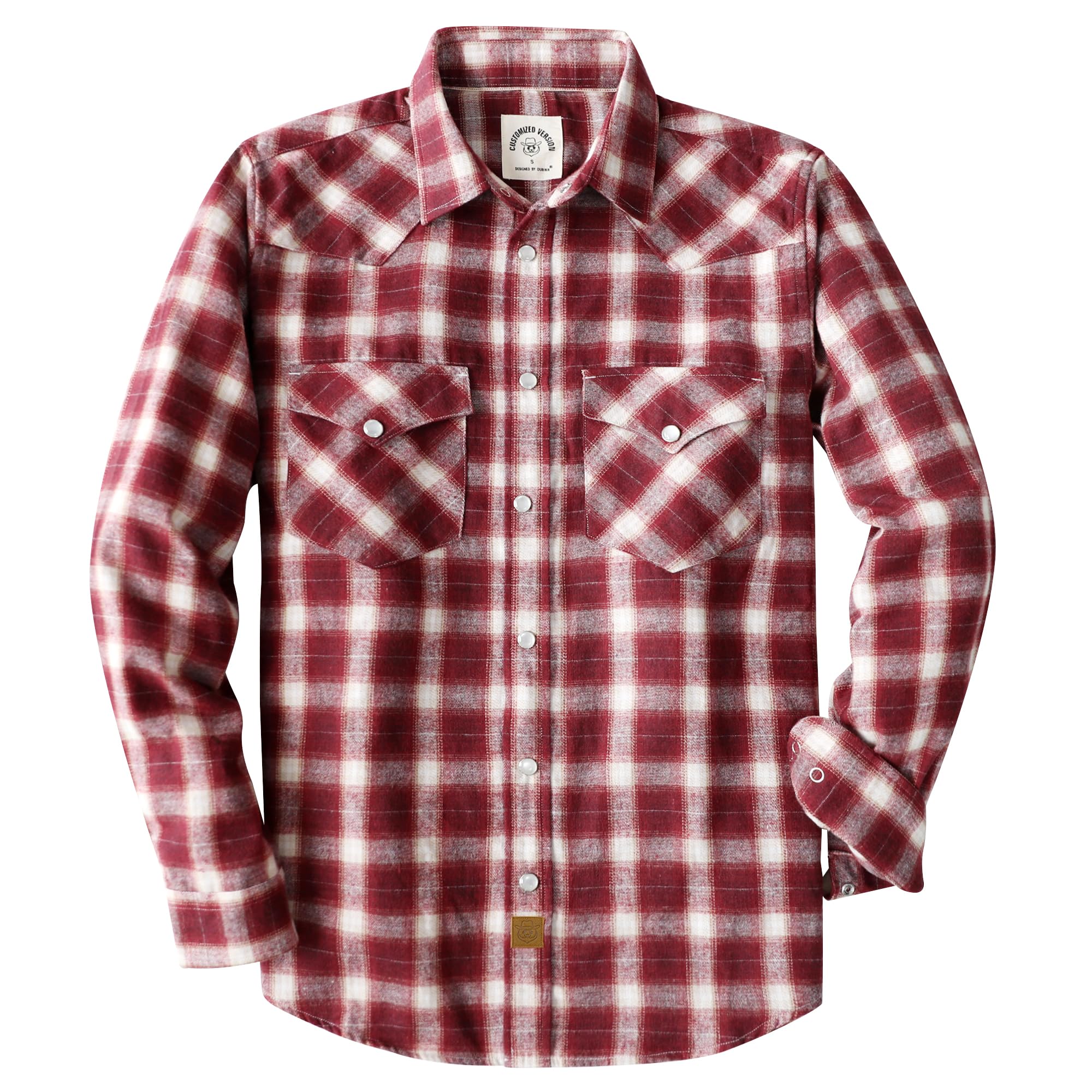 Dubinik® 6 oz Flannel Shirt for Men Pearl Snap Western Cowboy Long Sleeve