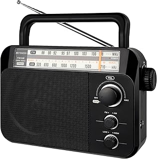 Retekess TR604 Radio AM FM, Portable Transistor Radio（Black） | for Seniors, Home Listening, AC or D Battery, Big Speaker, Large Knob and Dial, High/Low Tone