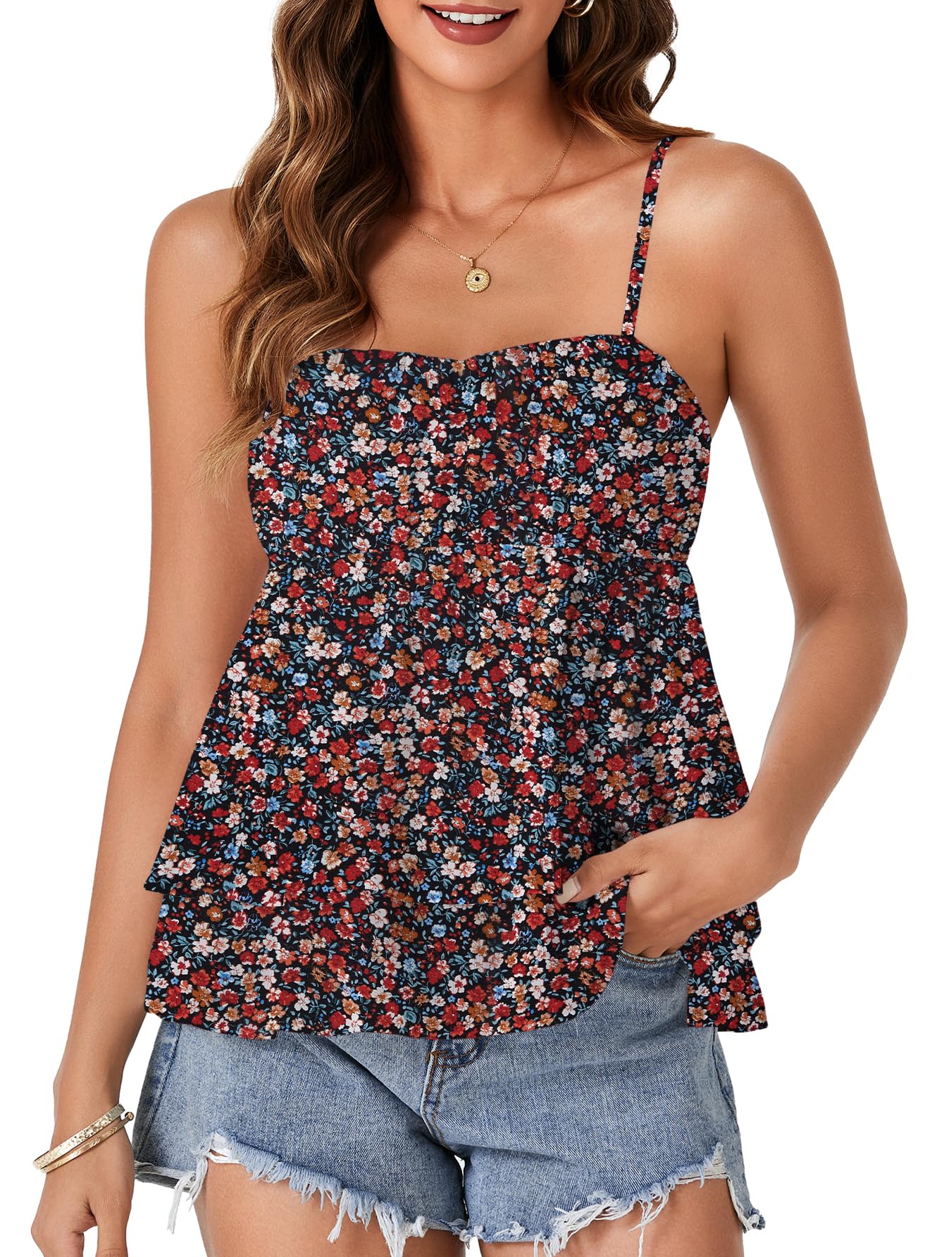 Women's Spaghetti Straps Babydoll Cami Top