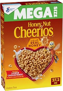 Cheerios Honey Nut Breakfast Cereal, Gluten Free, Mega Size, 27.2 oz | Real Honey & Natural Almond Flavor, Can Help Lower Cholesterol, Excellent Source of Vitamin D, 22g Whole Grain per Serving
