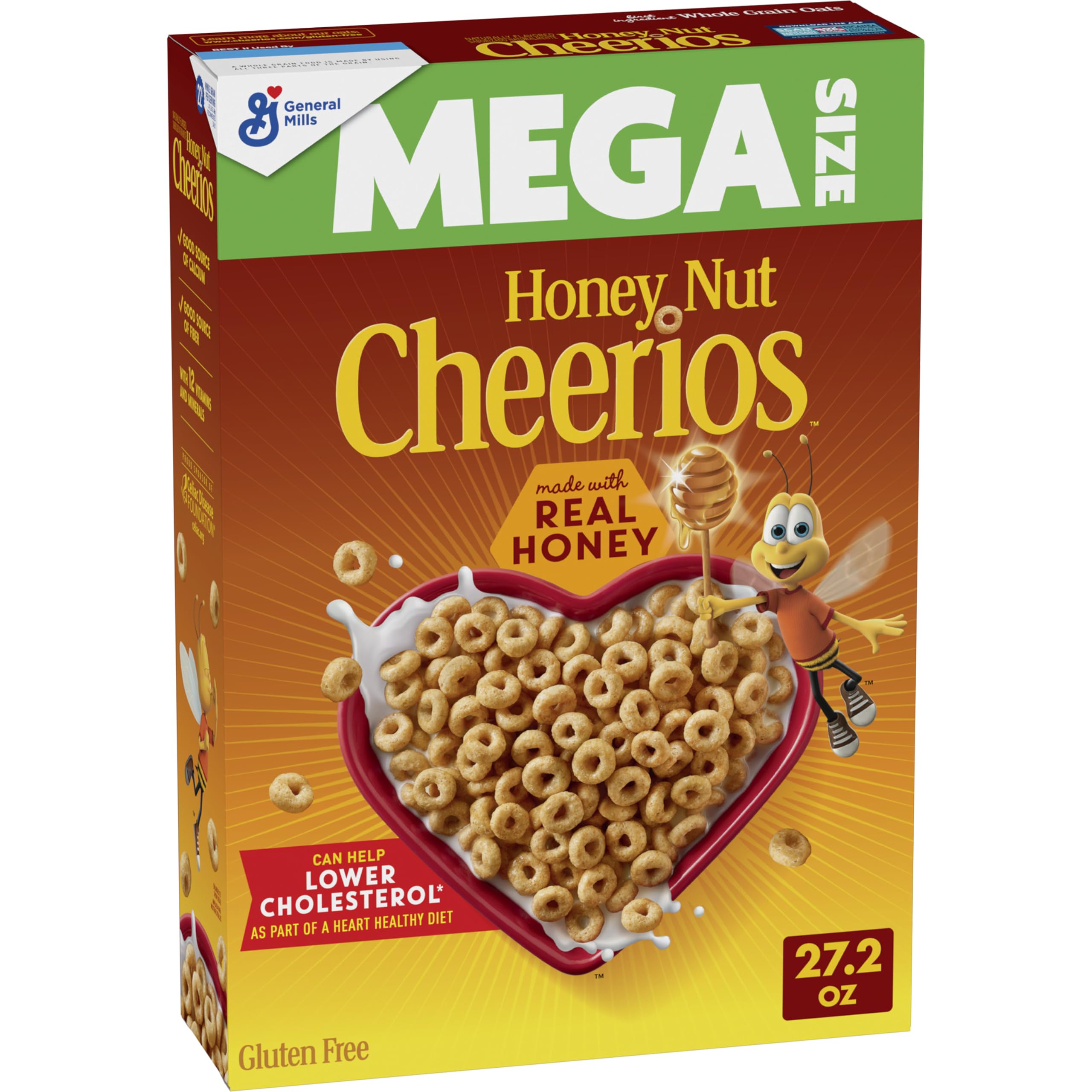Cheerios Honey Nut Breakfast Cereal, Gluten Free, Mega Size, 27.2 oz | Real Hone