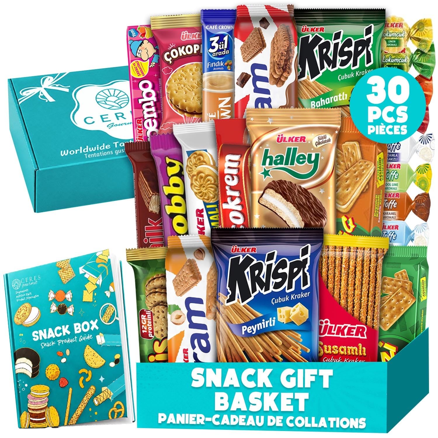 Ceres Gourmet International Snack Box for Adults & Kids – 30 Count Full Size For