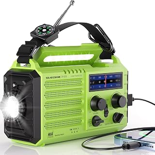 Emergency Radio 5000mAh Solar Hand Crank AM/FM/SW, Flashlight and SOS Alarm | 5 Power Options, Phone Charger, AAA Backup, Reading Lamp and Headphone Jack for Camping, Hiking and Outages