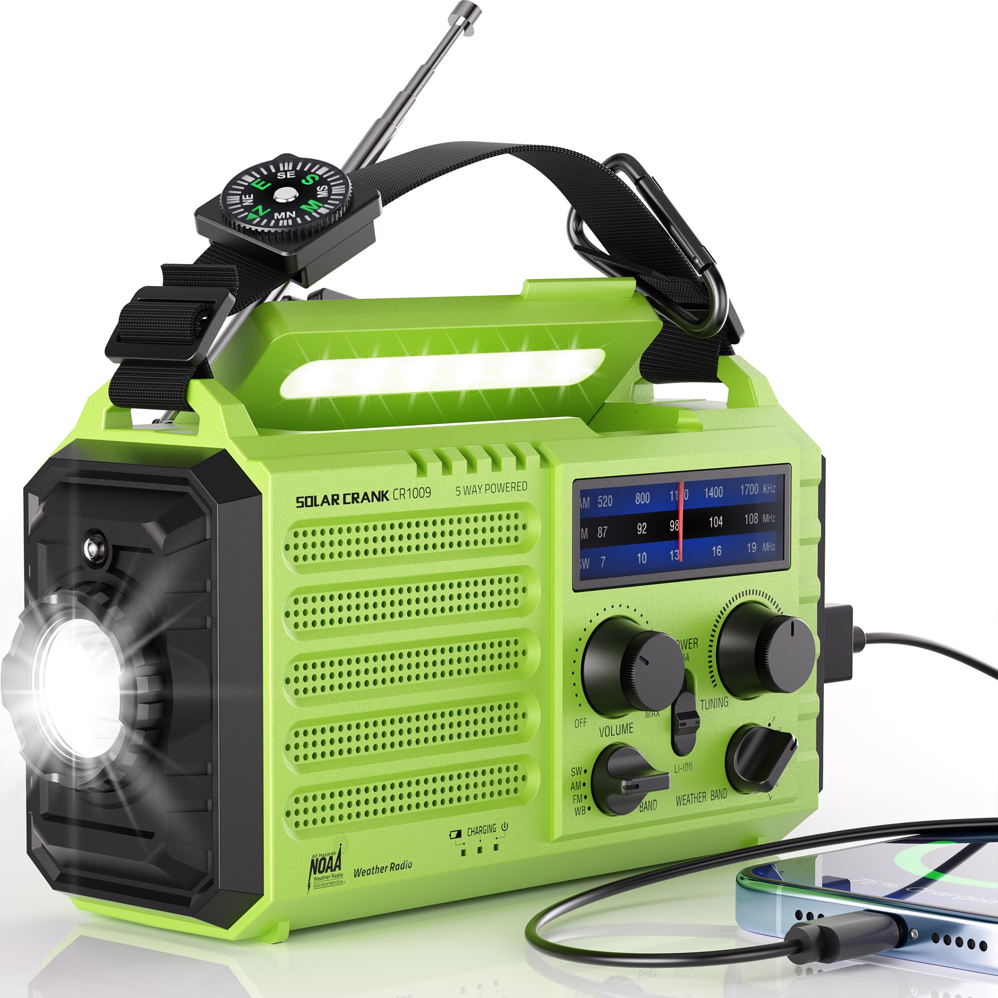 Emergency Radio 5000mAh Solar Hand Crank AM/FM/SW, Flashlight and SOS Alarm | 5 