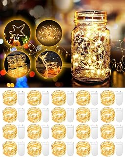 20 Pack Fairy Lights Battery Operated, 3.3ft 20 LED Mini String Lights Twinkle Lights Copper Wire Firefly Starry Lights for Mason Jars Wedding Party Christmas Centerpiece Table Decorations, Warm White