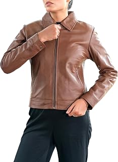 Jild Polo Collar Womens Leather Jacket - Old School Classic Everyday Wear Premium Lambskin Leather Jacket Women