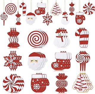Syhood 36 Pcs Christmas Tree Ornaments Red Xmas Tree Santa Candy Snowman