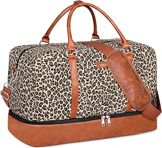 IBFUN Weekender Bag for Women Overnight Travel Duffel Bag with Shoe Compartment (C1-Brown Leopard)