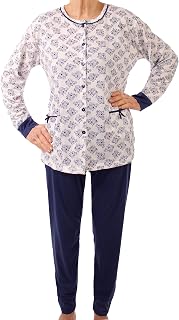 Ladies Seniors Grandma Buttoned Pyjamas Size 34 to 52 with Flowers with Buttons