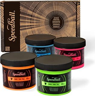 Speedball Fabric Screen Printing Ink Set, 4oz Fluorescent Colors: Hot Pink, Lime Green, Orange & Blue