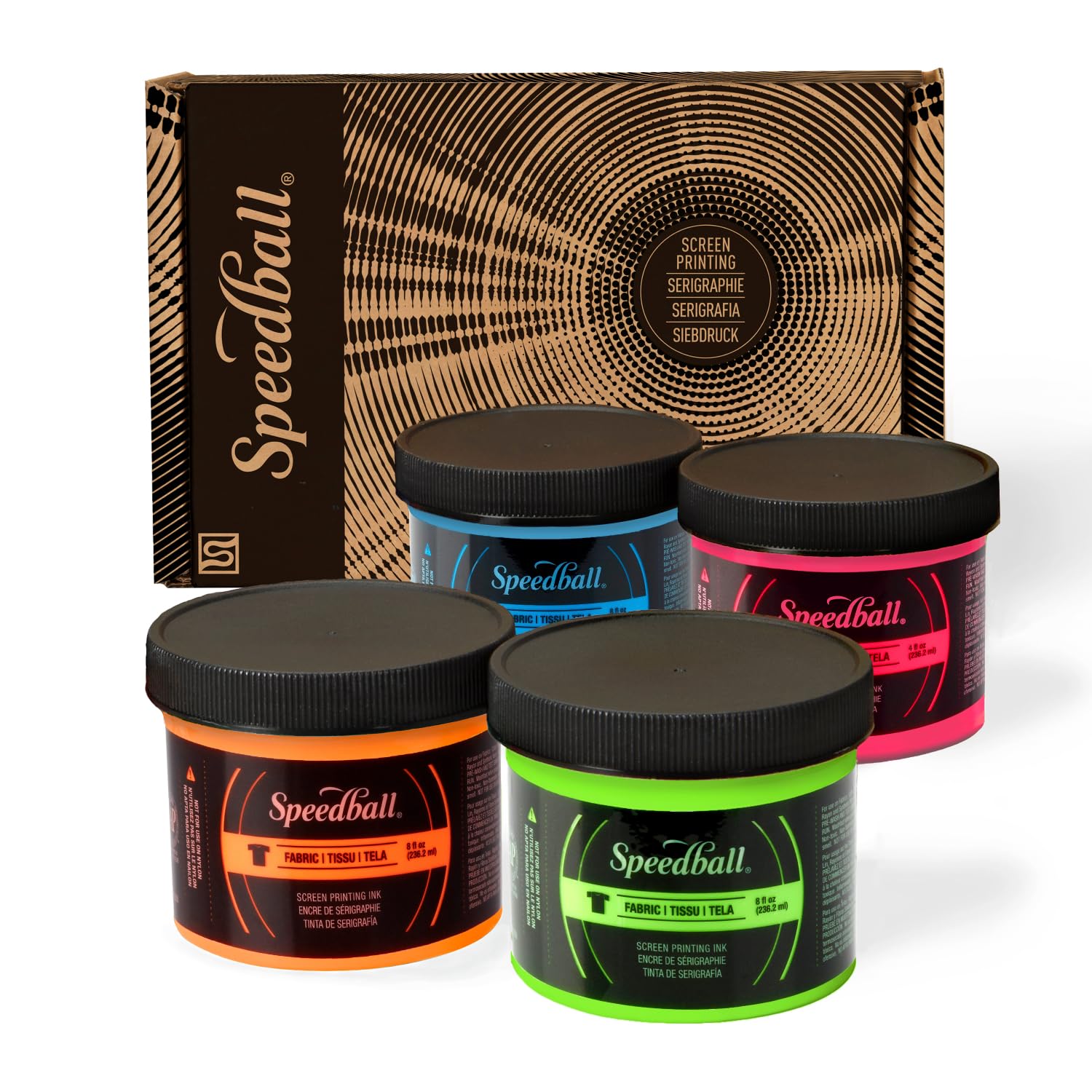 Speedball Fabric Screen Printing Ink Set, 4oz Fluorescent Colors: Hot Pink, Lime