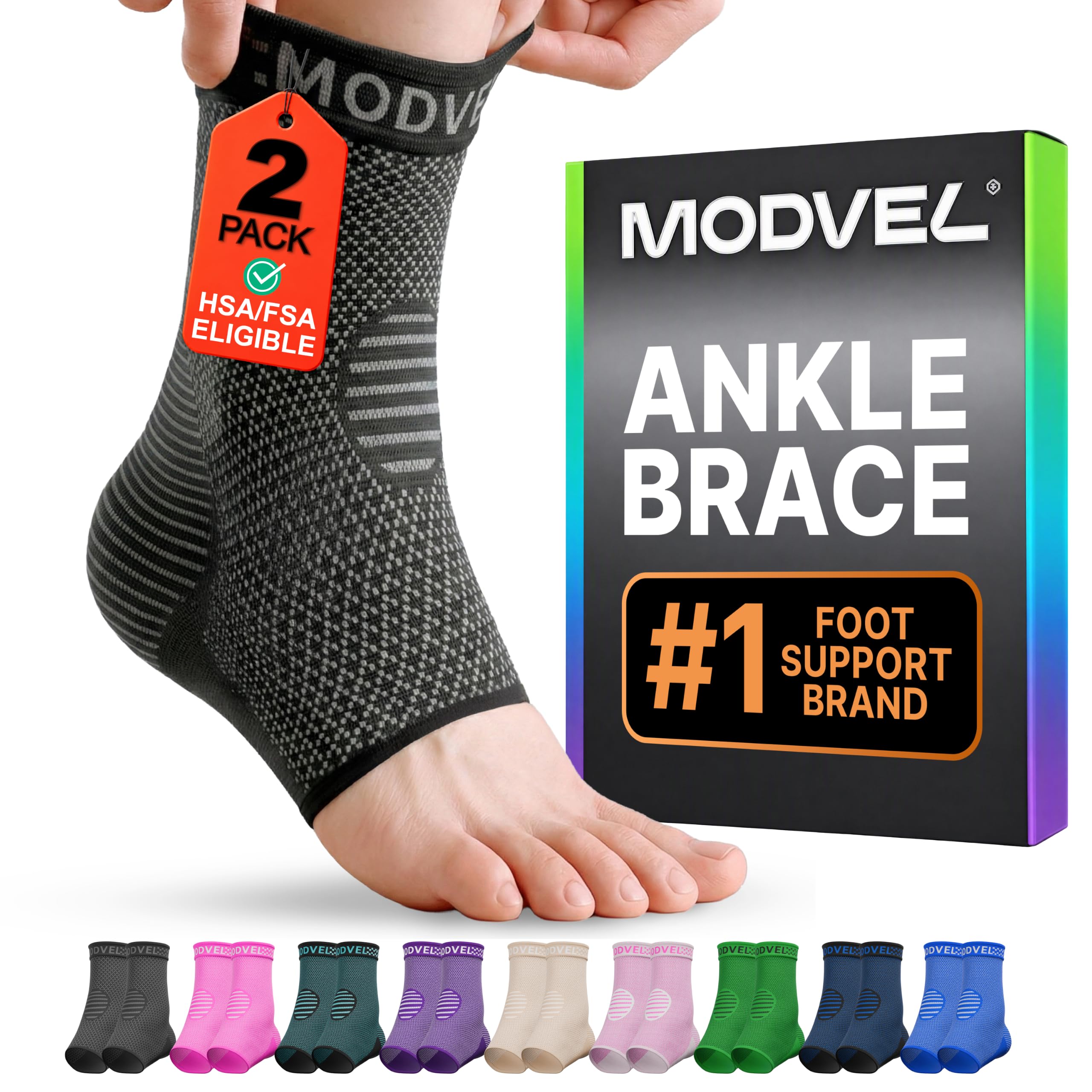 Modvel Foot & Ankle Brace Socks for Sprained Ankle Compression Sleeve - Foot Sup