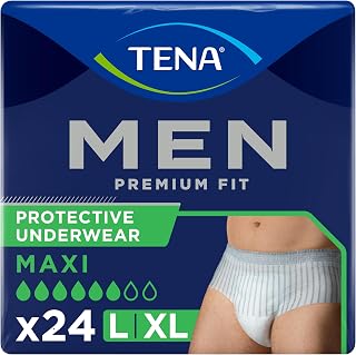 TENA Men Premium Fit Protective Underwear Maxi, L/XL, 3 Packs (24 Count)