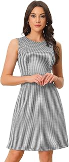 Allegra K Women's Sleeveless A Line Vintage Plaid Houndstooth Work Dresses