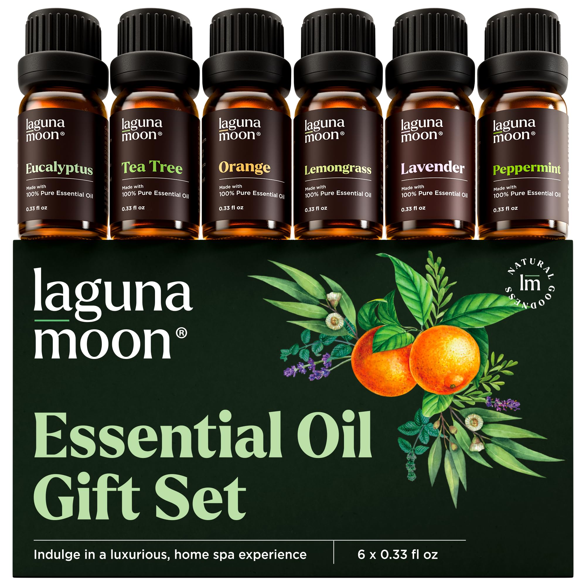 Lagunamoon Essential Oils Aromatherapy Set - 6 Oils for Diffusers, Home Care, Ca