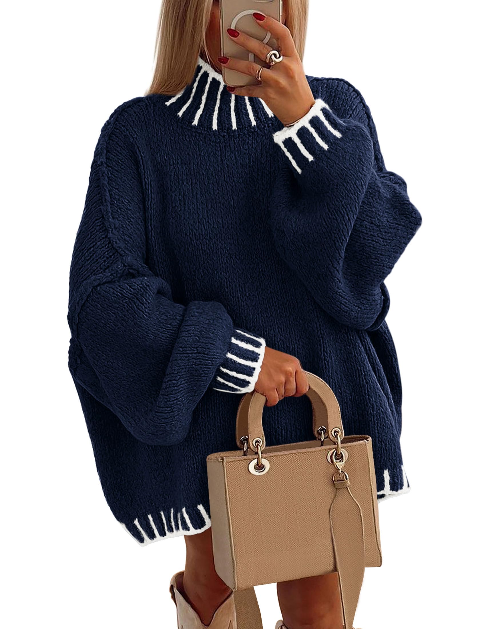 PRETTYGARDEN Maglione oversize da donna autunno 2025 a maniche lunghe con collo 