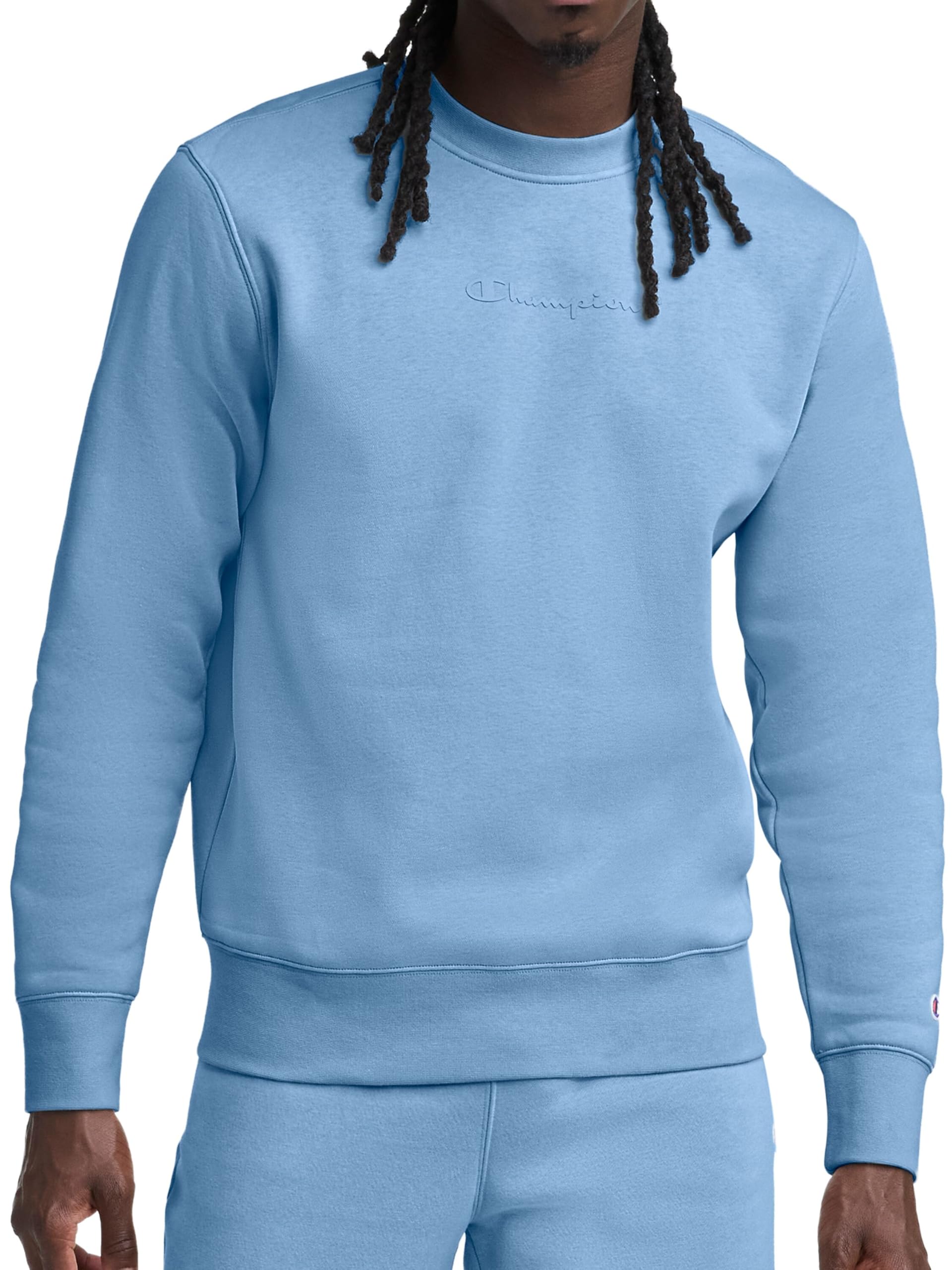 Champion Men's Crewneck Fleece Sweatshirt, Standard Fit, Midweight, Script Logo,