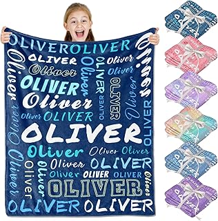 PUREFLY Personalized Custom Name Fleece Throw Blanket, 30x40 inches, Blue, Unisex, All Seasons