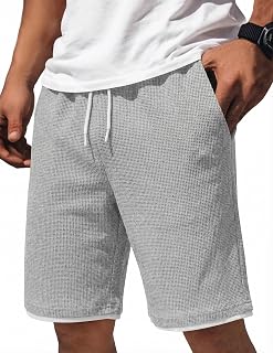 COOFANDY メンズ カジュアルショーツ コットン ドローストリング 7/9インチ ワッフルショーツ ストレッチ ゴムウエスト サマー ビーチ ラウンジ スウェットショーツ