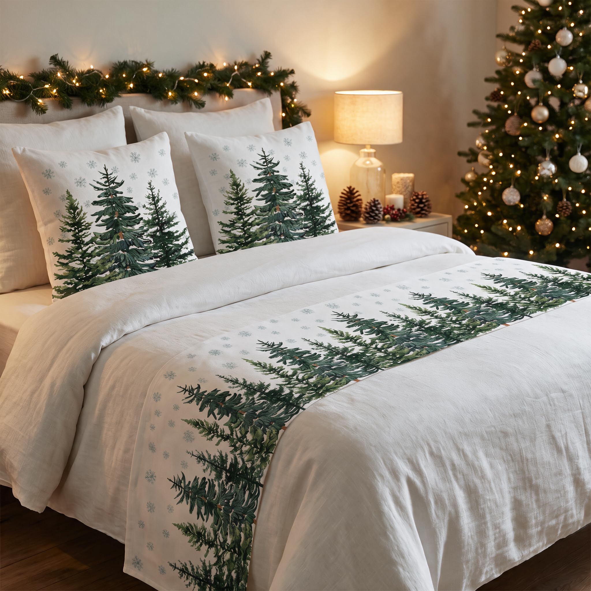 AVOIN colorlife Christmas Trees Bed Runner Set with 2 Pillow Cover,King | Decora