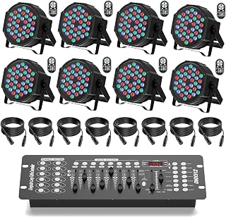 8PCS Stage Lights with DMX Console and DMX Cable,RGB 36 LED Par Can Light Remote Control, 7 Lighting Modes Disco Lights for Parties Wedding Church Live Show Halloween Christmas