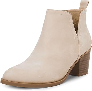 Coutgo Women's Cut Out Ankle Boots Chunky Stacked Heel Almond Toe Slip On Western Booties