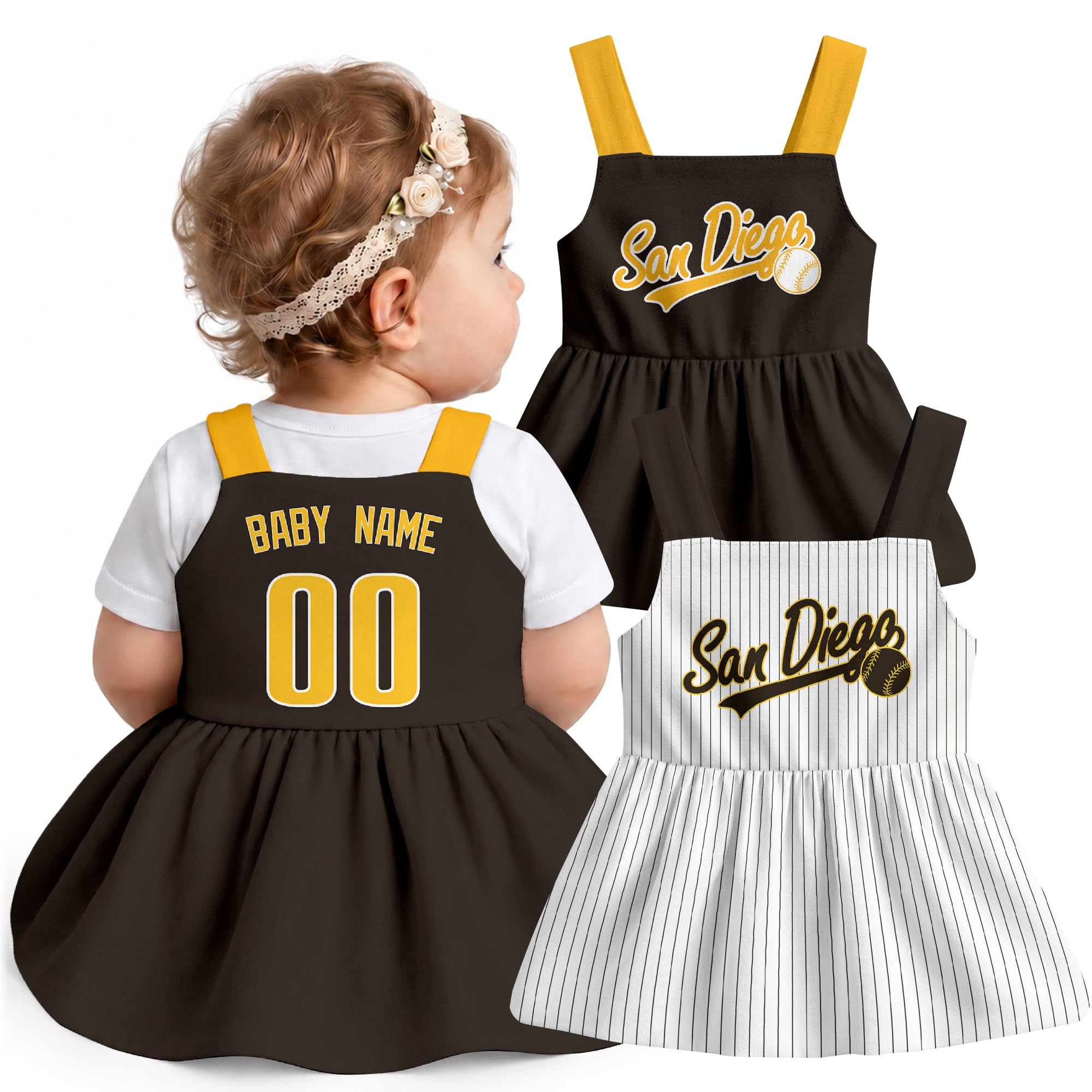 KREDE Baby Girl Clothes Custom Baby Strap Dress with Number Name for Baby Girl G