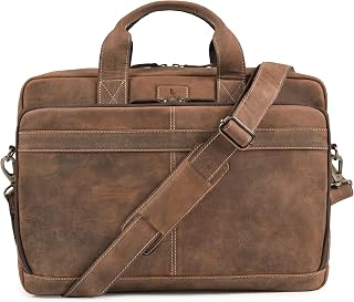 Leather Laptop Messenger Briefcase Bag for Men - Vintage Laptop Satchel with Adjustable Strap - Fits 16" Laptop – Office, Travel & Work