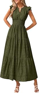 PRETTYGARDEN Robe longue d'été bohème 2026 avec œillets en dentelle florale et col en V pour mariage, plage, vacances