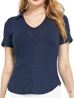 V Neck T Shirts for Women Fitted Short Sleeve Summer Tops Ribbed