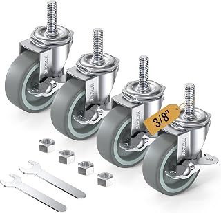 HOLKIE Caster Wheels 3 inch Locking Stem Casters, 3/8" -16 x 1-1/4" (Stem Diameter 3/8", Stem Length 1-1/4") Threaded Stem Casters Swivel Casters Set of 4 Heavy Duty Castors, Gray Caster for Furniture