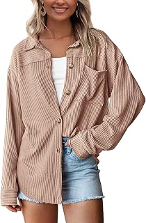 PRETTYGARDEN Women's Textured Oversized Button Down Shirts