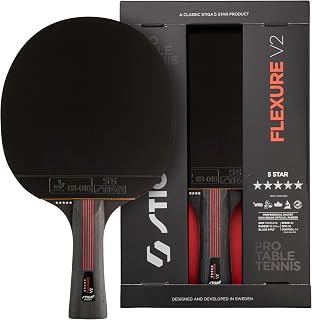 STIGA Flexure V2 Table Tennis Bat – 5-Star Blade, ITTF-Approved STAR5 Rubber, Ergonomic Grip – For Offensive Players, Black/Red
