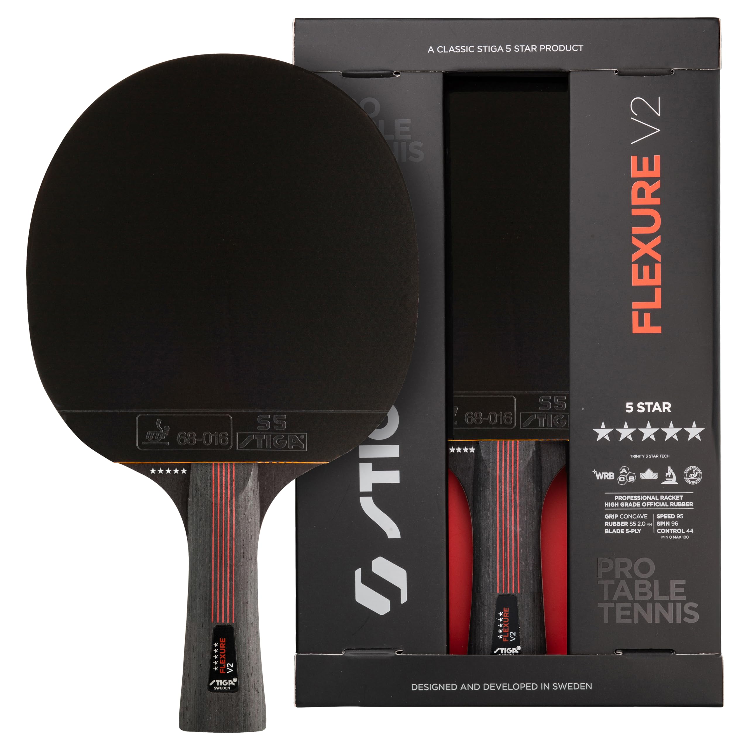 STIGA Flexure V2 Table Tennis Bat – 5-Star Blade, ITTF-Approved STAR5 Rubber, Er