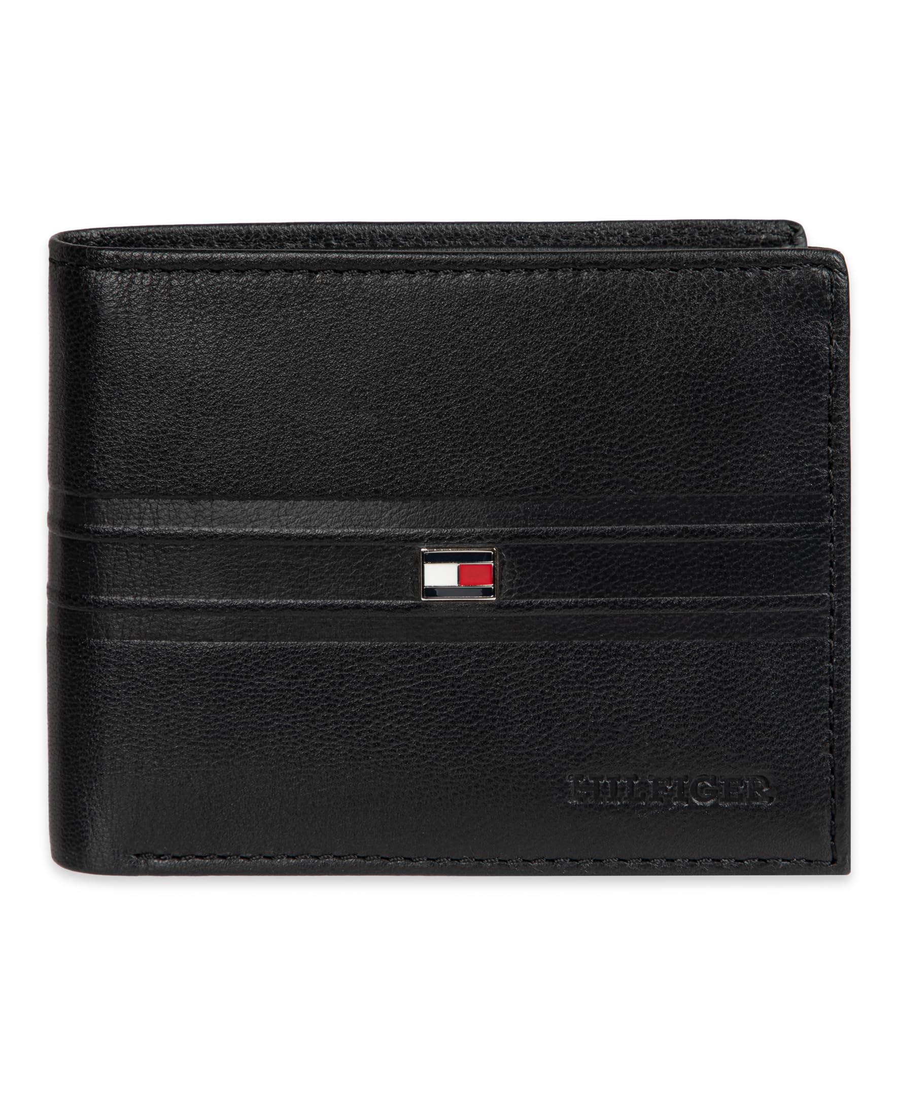 Tommy Hilfiger Men's Stripe Emboss Traveler Wallet, Black, One Size, Black Embos