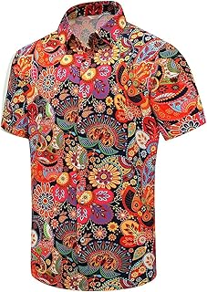 SheLucki Hawaiian Shirt for Men, Unisex Summer Beach Casual Short Sleeve Button Down Shirts, Printed Palmshadow Clothing