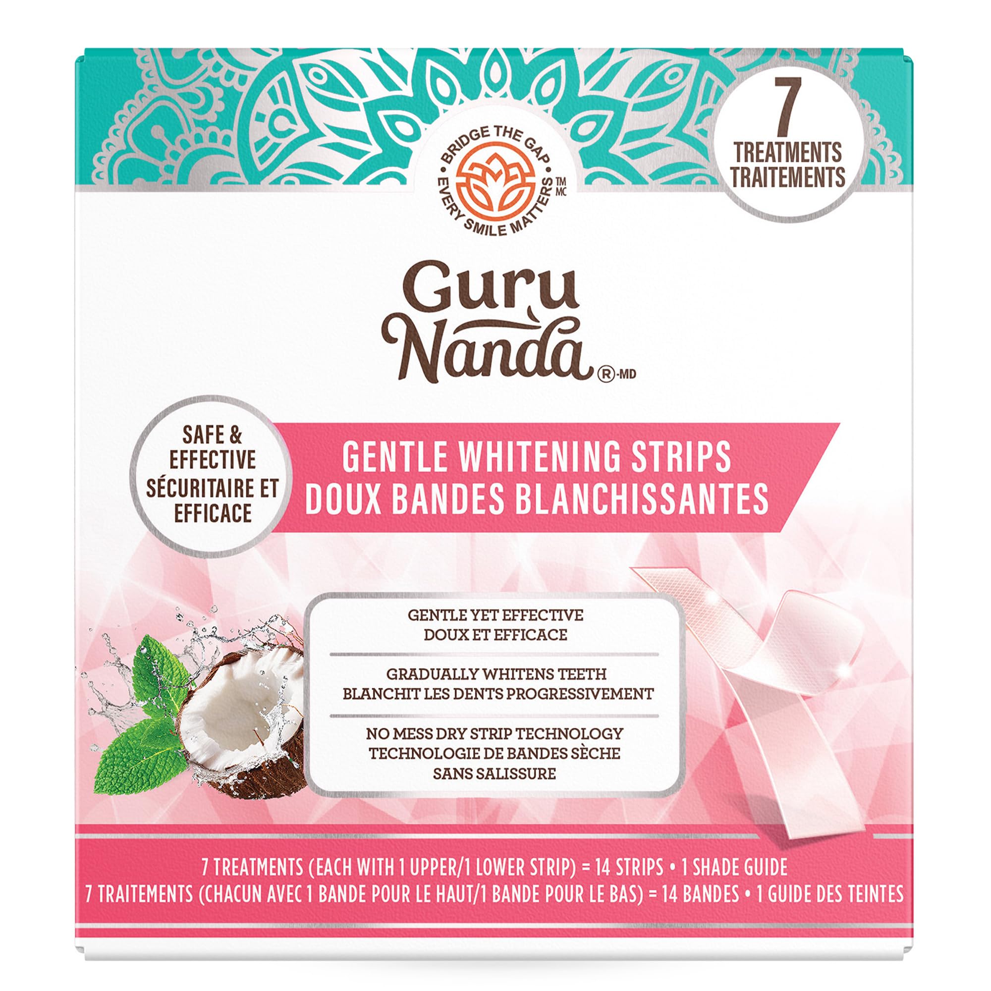 GuruNanda Gentle Teeth Whitening Strips - Safe, Effective, 7 Day Treatment | Non