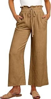 ANRABESS Women Linen Pants Casual Loose High Waist Boho Wide Leg Cropped Palazzo Beach Pants Summer Outfits 2026 Trendy