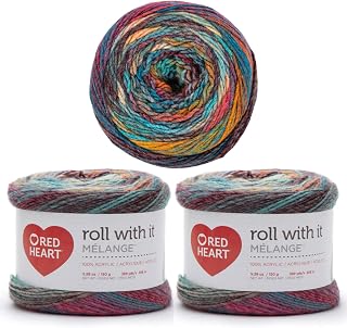 Red Heart Roll with It Melange Yarn for Crocheting, Showtime, 3-Pack | #4 Medium Worsted Weight 100% Acrylic Variegated Knitting Yarn for Scarves, Shawls, Sweaters, Blankets, 389 yards, 150g/5.3oz