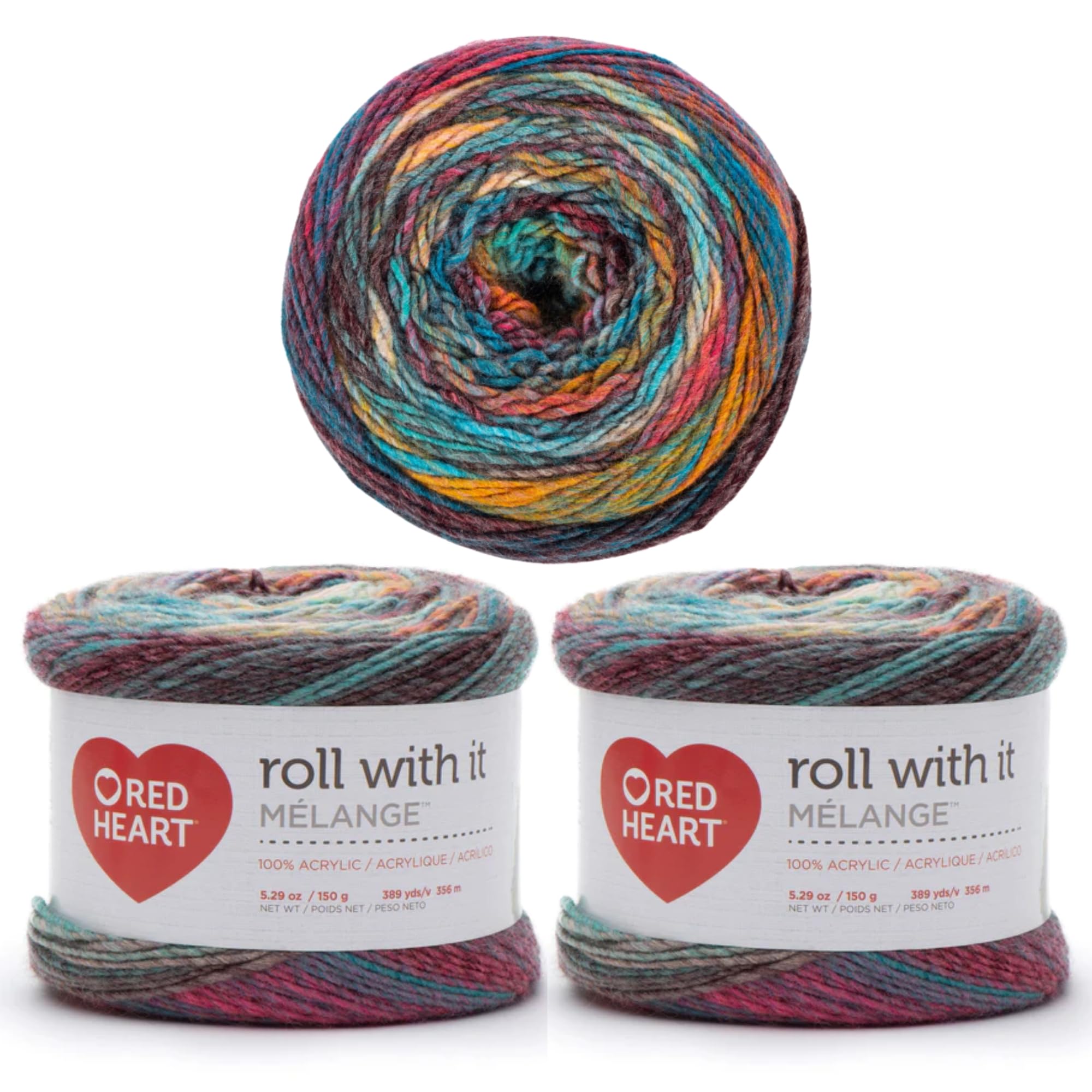 Red Heart Roll with It Melange Yarn for Crocheting, Showtime, 3-Pack | #4 Medium