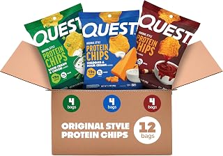 Quest Nutrition Protein Chips Variety Pack, BBQ, Cheddar & Sour Cream, Sour Cream & Onion, High Protein, Low Carb, 1.1 oz (Pack of 12)