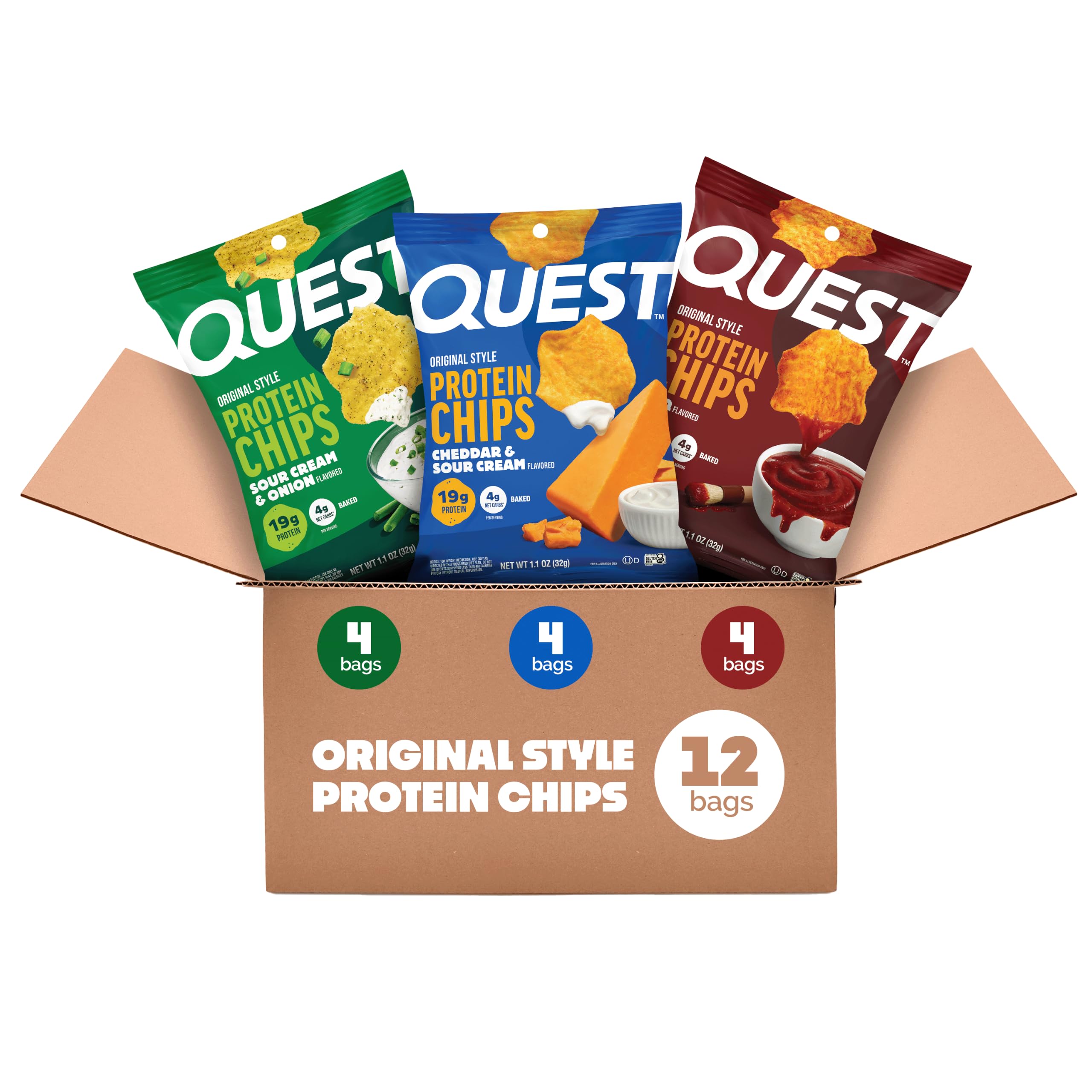 Quest Nutrition Protein Chips Variety Pack, BBQ, Cheddar & Sour Cream, Sour Crea